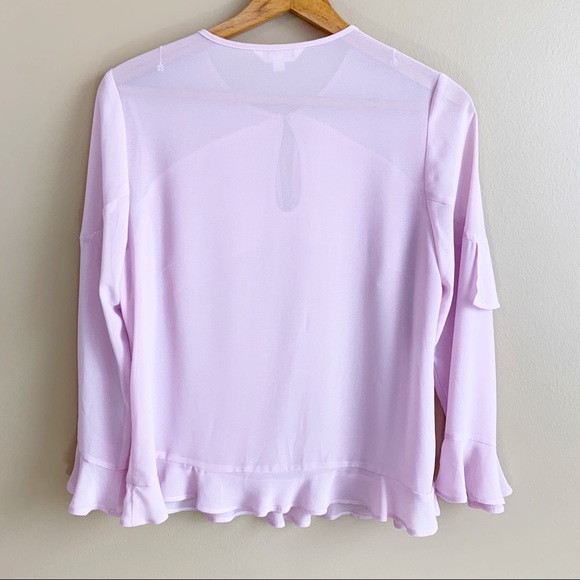 NANETTE LEPORE sheer lilac ruffle tied blouse Smal - Picture 5 of 5